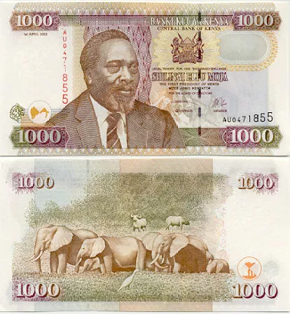 Billete de 1000 Chelines kenianos, la moneda oficial de Kenya