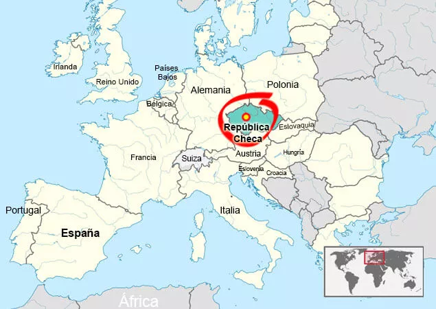 La ubicación de Praga y la República checa en el mapa de Europa